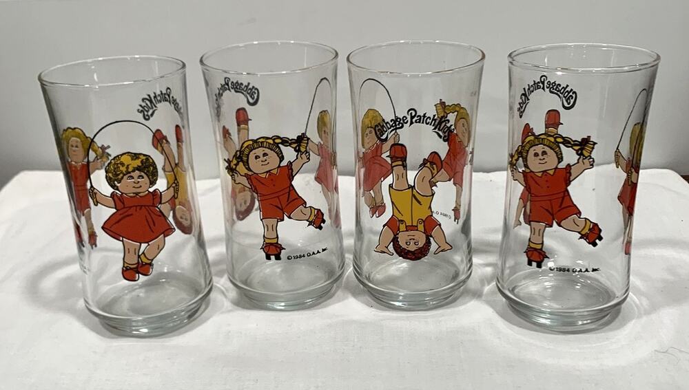 Cabbage Patch Kids Vintage 1984 Set Of Four 4 Colorful Glasses